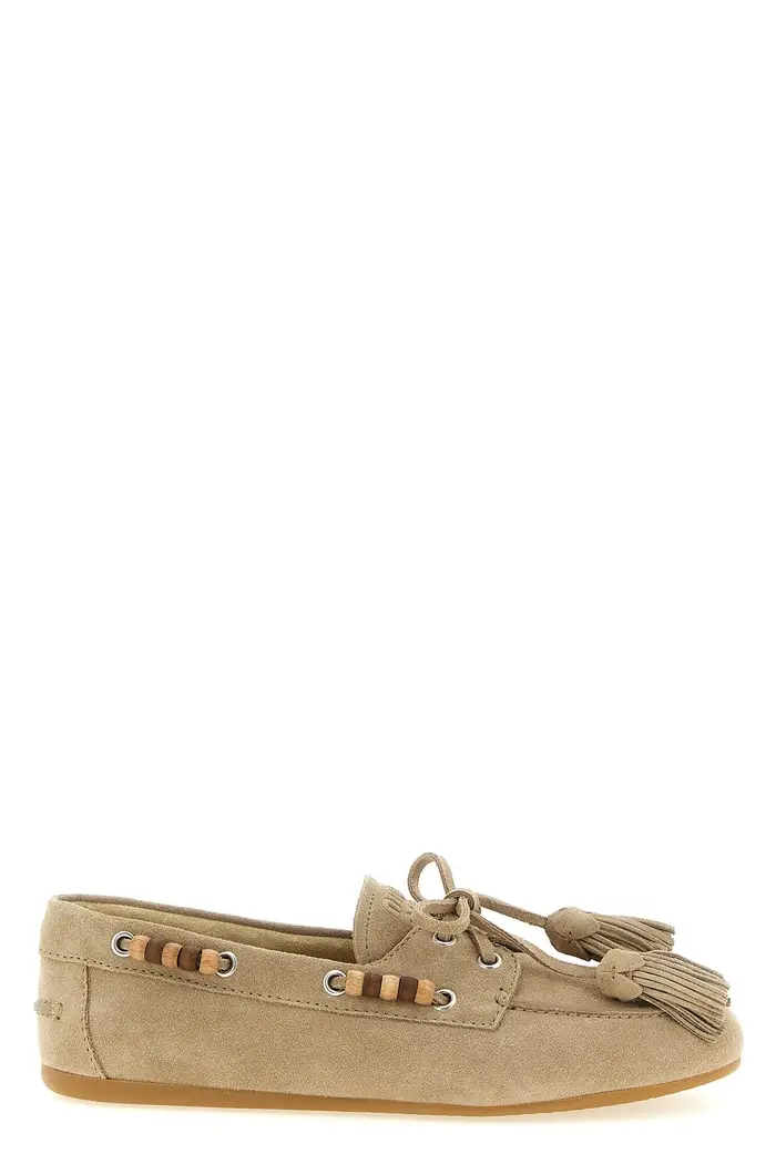 MIU MIU Scarpa Da Barca Suede Beige