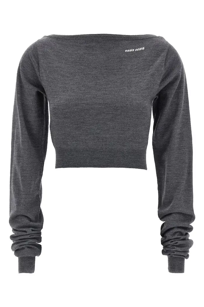 MIU MIU Top Maglia Crop Grigio