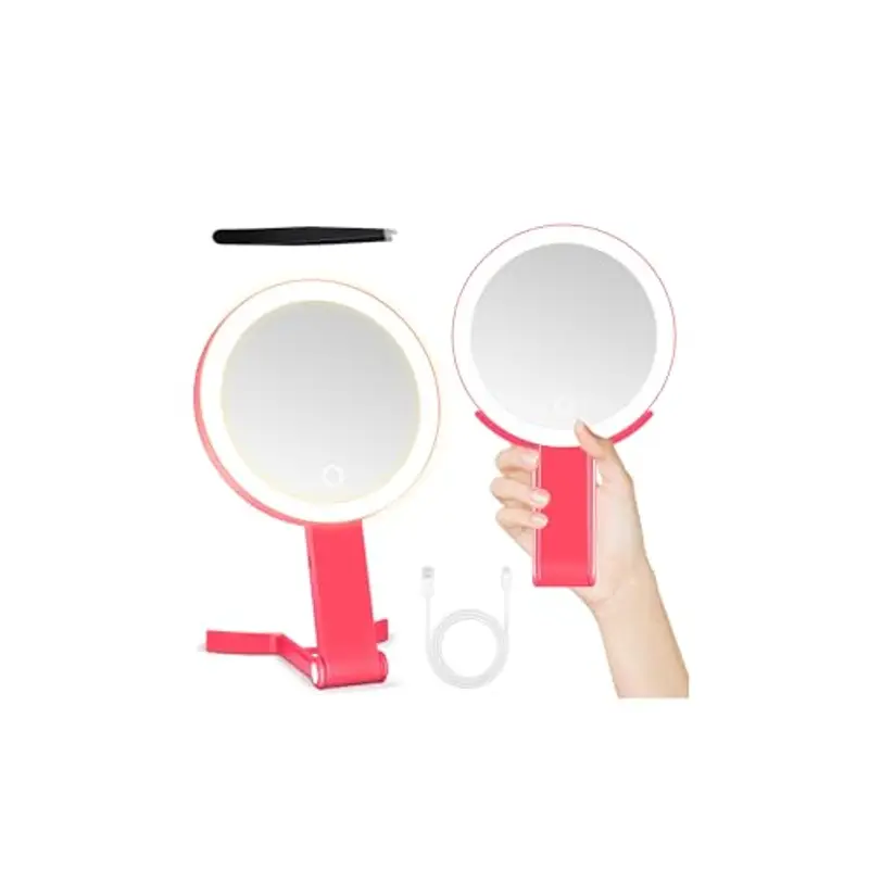 MIYADIVA Specchio da Trucco con Luci, Specchio Ingranditore 2 Lati 30X, 3-in-1 Portatile da Tavolo/Appendibile, 3 Luci Luminosità