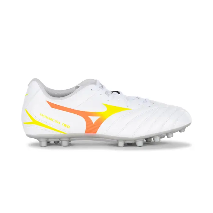 MIZUNO Scarpe da calcio da uomo Monarcida Neo bianche con dettagli giallo e arancione