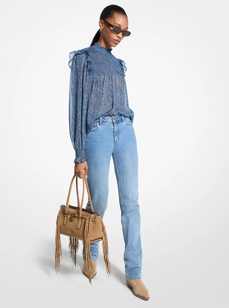 MICHAEL Michael Kors MK Blusa in georgette con punto smock e stampa paisley metallizzata - Blu - Michael Kors
