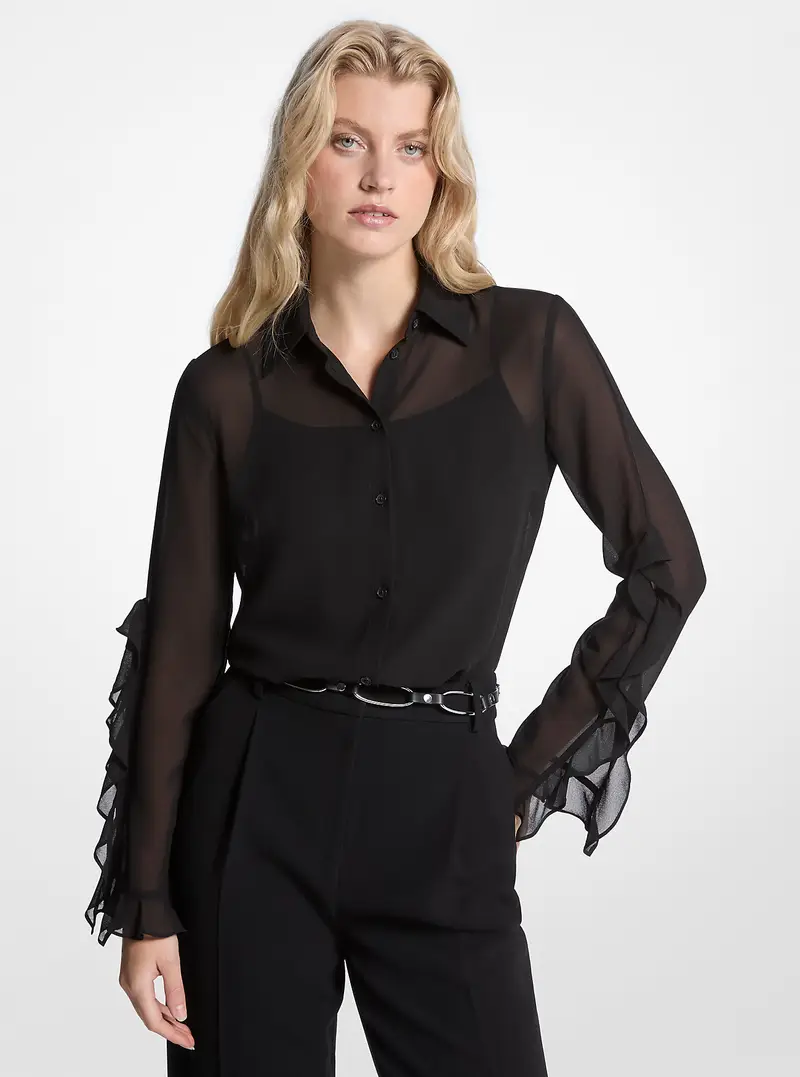MICHAEL Michael Kors MK Blusa in georgette con volant - Nero - Michael Kors