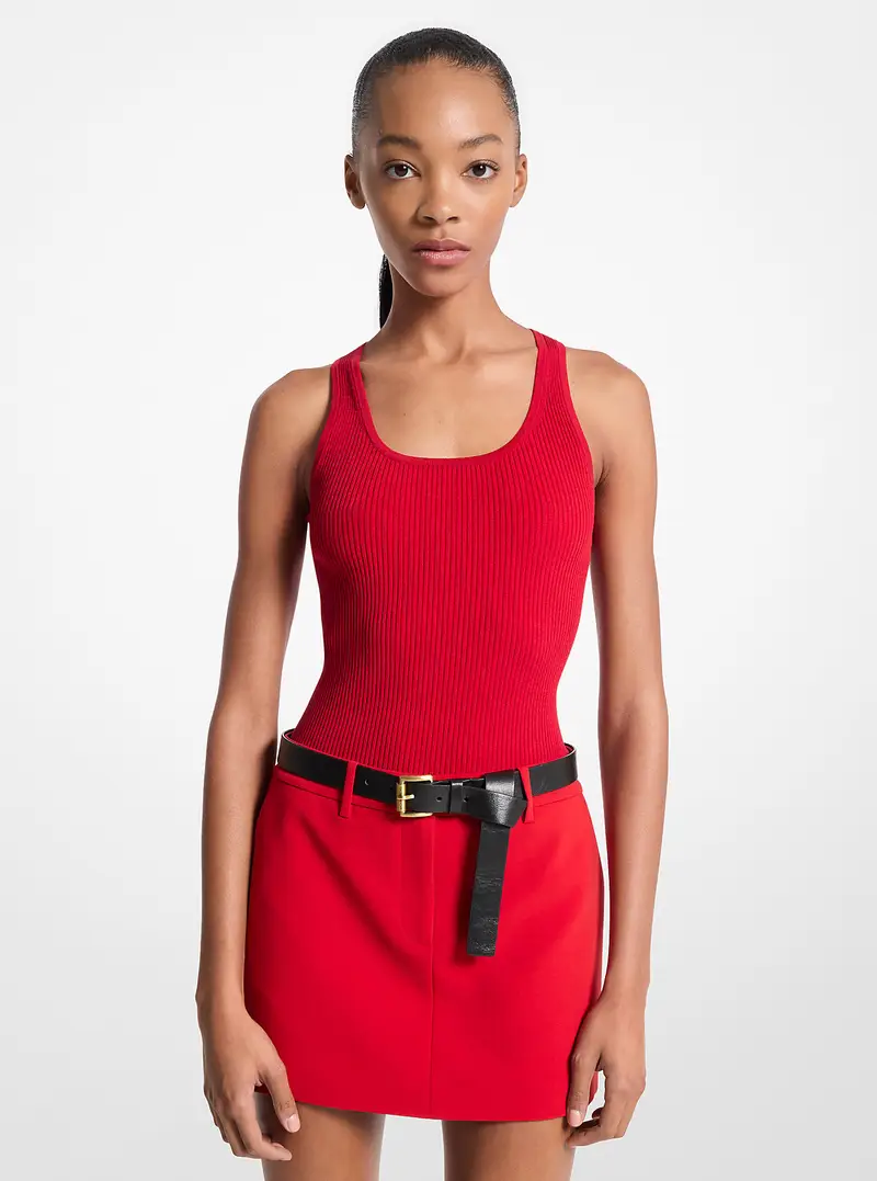 MK Canotta con scollo rotondo a coste - Rosso - Michael Kors