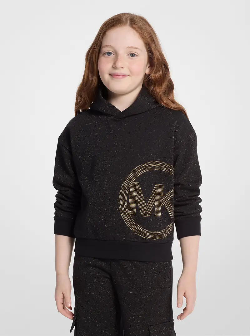 Michael Kors Kids MK Felpa con cappuccio in maglia metallizzata con logo e borchie - Nero - Michael Kors