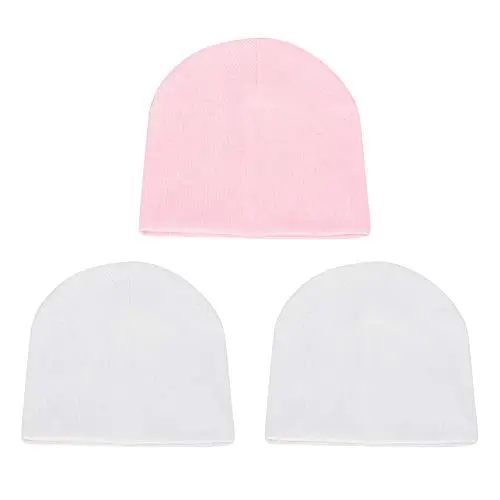 MK MATT KEELY Cappellini per Neonati, in Cotone, 0-3 Mesi, Rosa + Bianco + Bianco