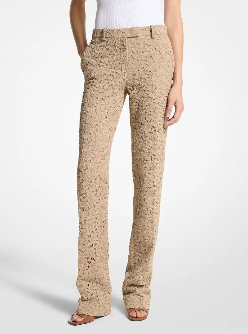 MK Pantaloni Carolyn a gamba dritta in pizzo floreale - Naturale - Michael Kors