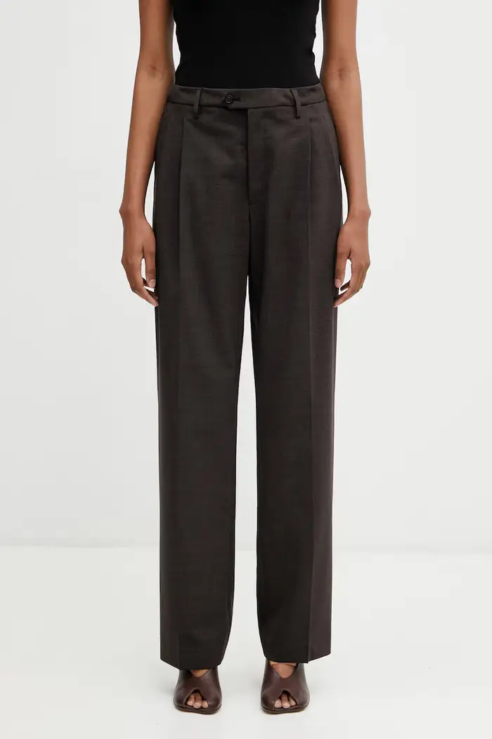 pantaloni straight da donna con lana Marrone