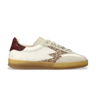 MOA Concept per donna MG703CO Sneakers Club in pelle beige e marrone, Basso, Stringhe, Casual Rosso