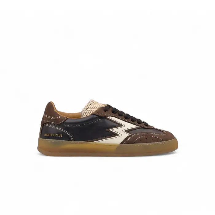 MOACONCEPT SNEAKER CLUB IN PELLE NERA CON DETTAGLI MARRONI