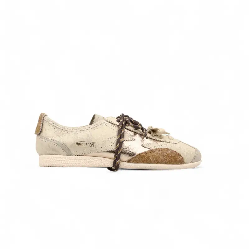 MOACONCEPT Sneaker Ikigai Crackle Beige Dettaglio Oro Laminato
