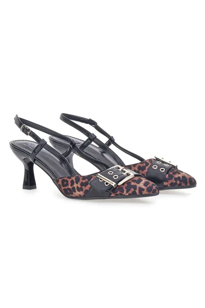 MON DIEU Décolleté Animalier e Nero slingback tacco medio APY22 [LEOPARD]