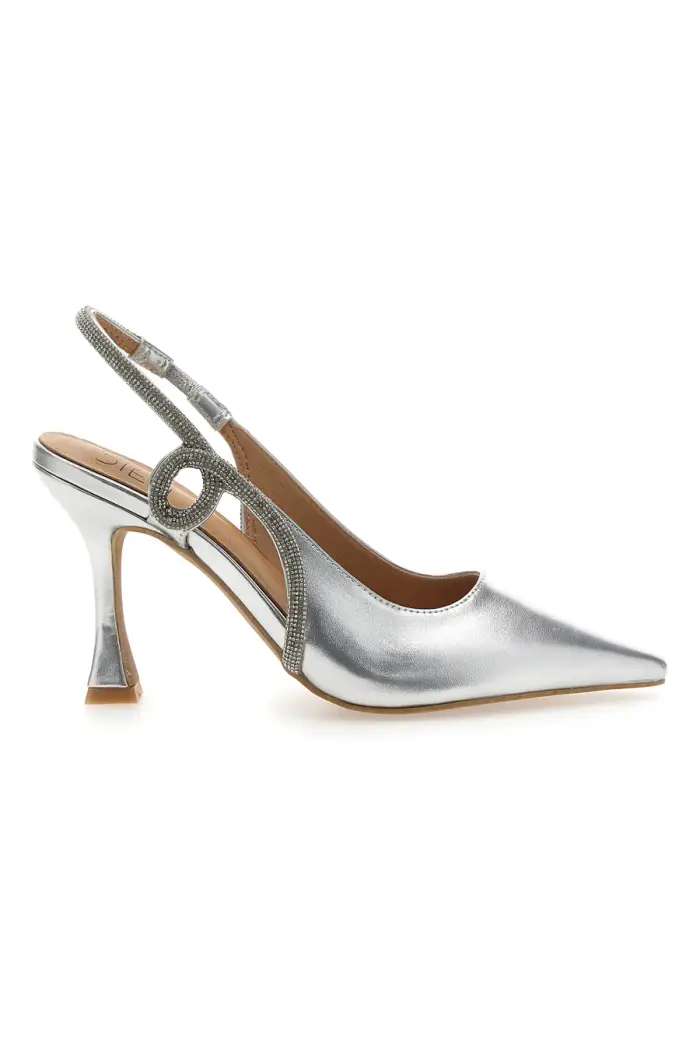 MON DIEU Décolleté Slingback Argento con Punta Sfilata e Cinturino con Strass 8820H118 [ARGENTO]