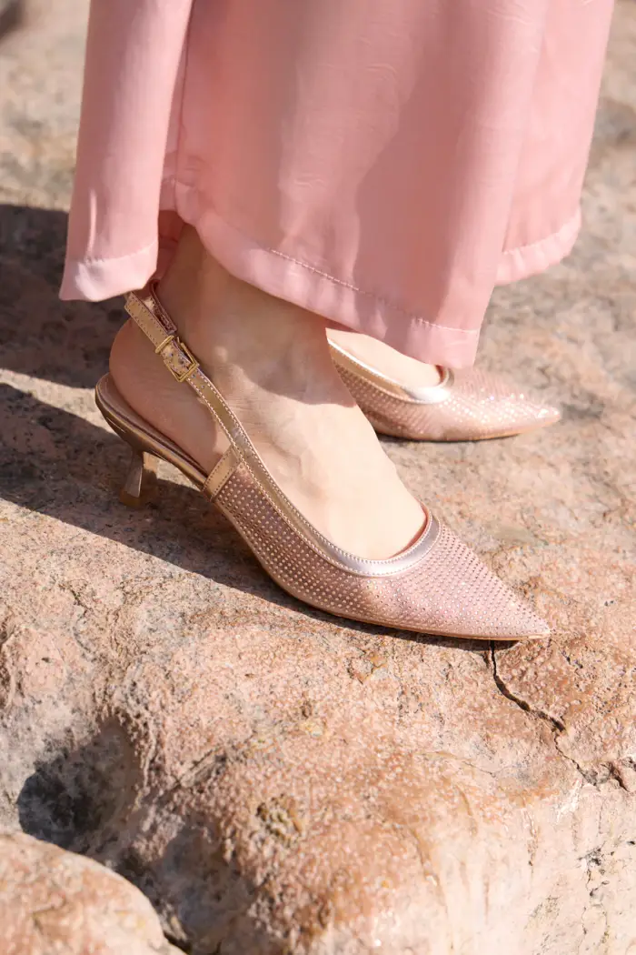 MON DIEU Décolleté slingback oro rosa con strass e tacco basso 632 [ROSA ORO]