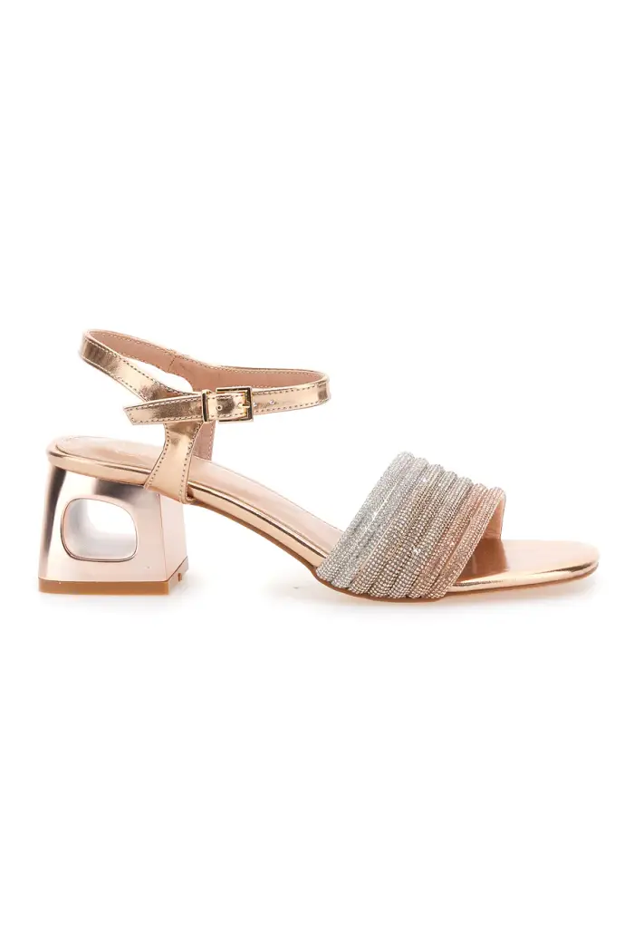 MON DIEU Sandali oro rosa con fascia glitter e tacco geometrico 1651 [ROSA ORO]