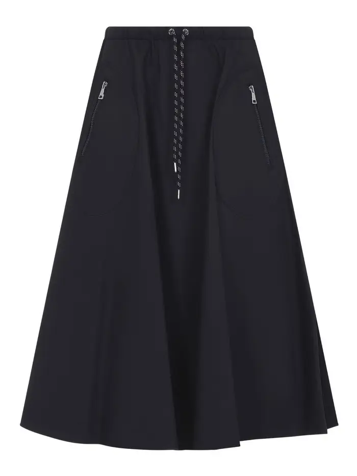 Moncler Gonna longuette in cotone Blu scuro