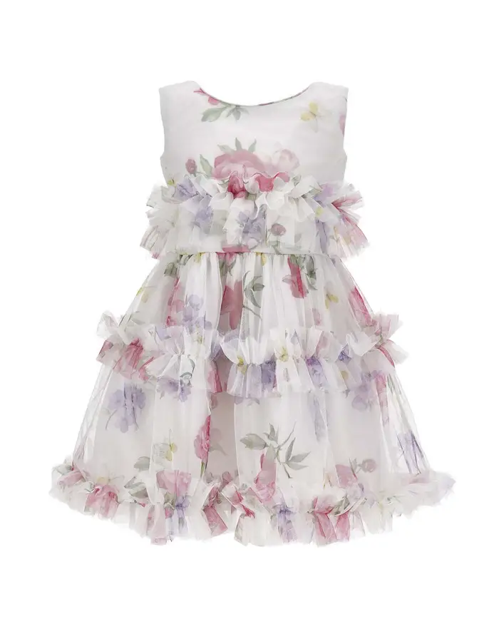 Monnalisa Abito in tulle bianco con fantasia floreale
