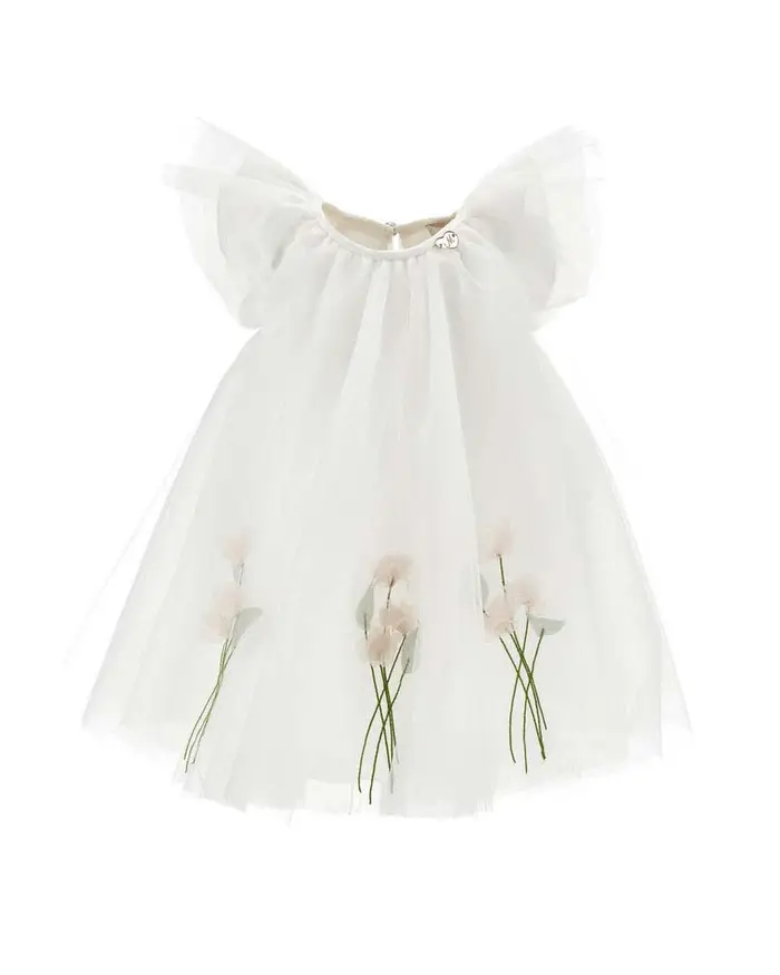 Monnalisa Abito smanicato in tulle con fiori rosa