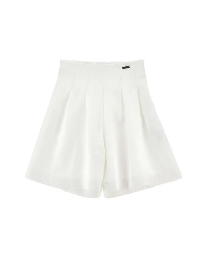 Monnalisa Bermuda bianco con pinces e vita alta