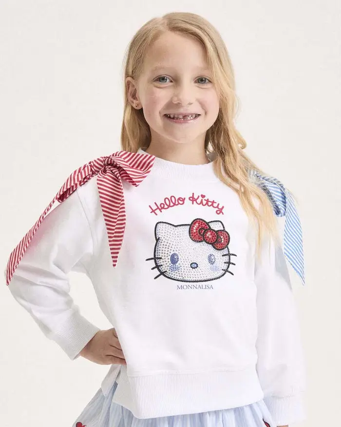 Monnalisa Felpa X Hello Kitty in cotone con fiocchi e strass
