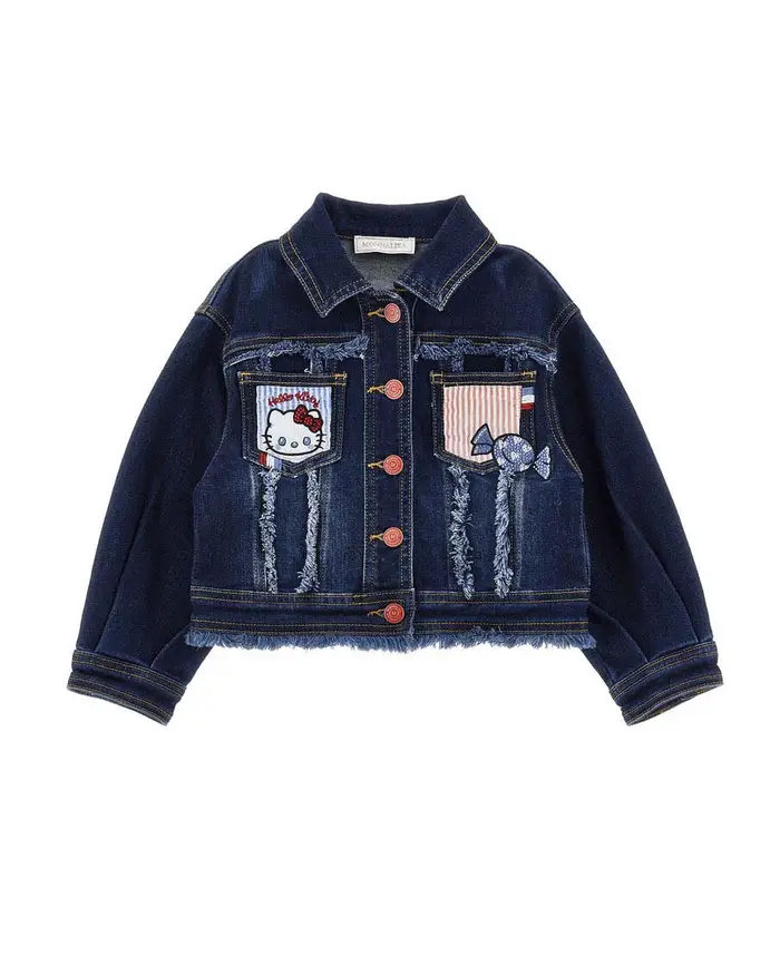 Monnalisa Giacca in denim X Hello Kitty blu con patch