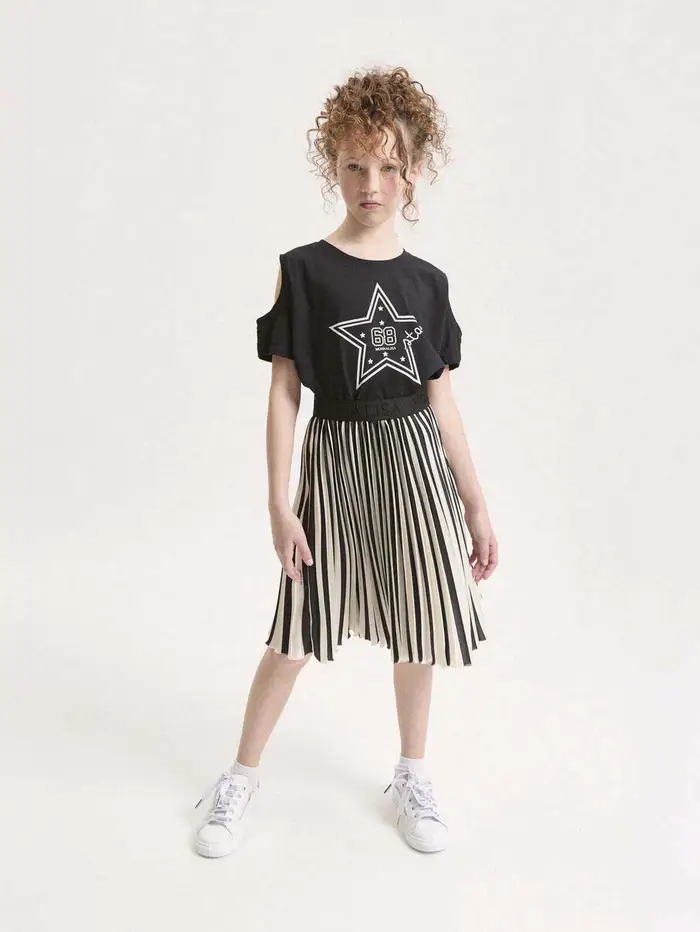Monnalisa Gonna midi plissettata nera e beige