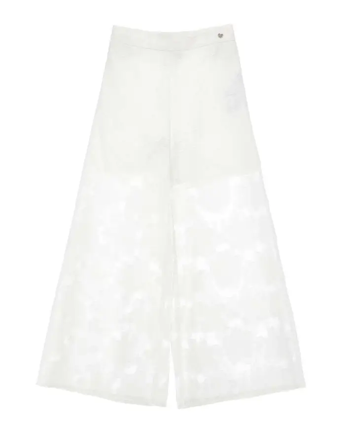 Monnalisa Pantalone palazzo bianco con ricami floreali