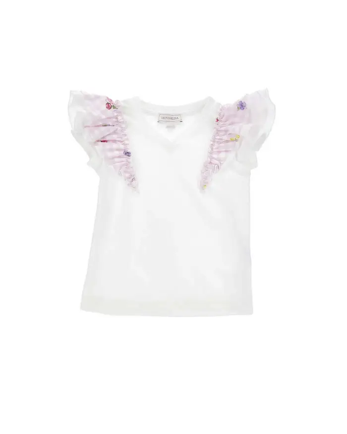 Monnalisa T-shirt mezze maniche con volant motivo florale