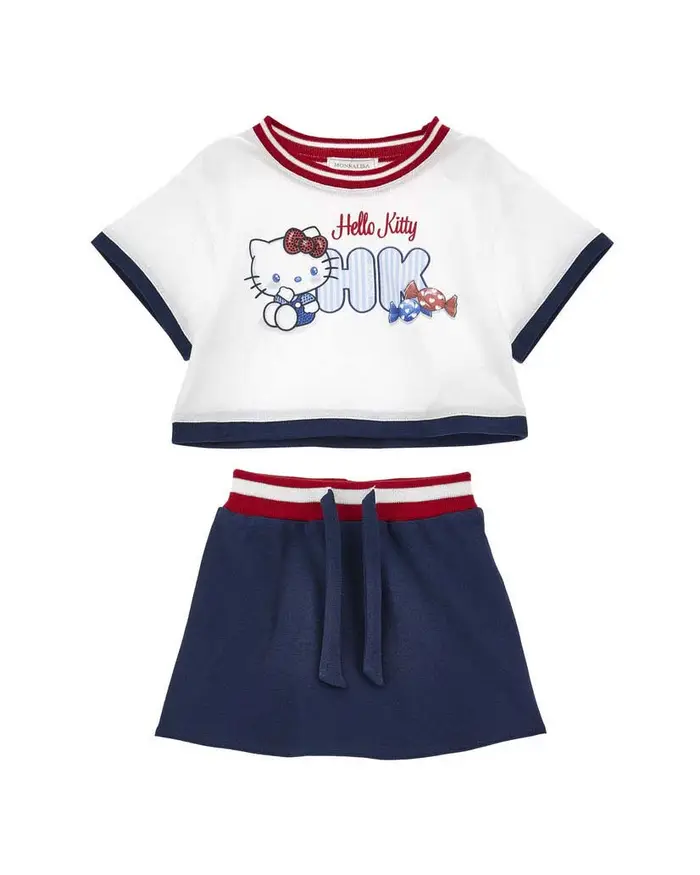 Monnalisa Top e minigonna X Hello Kitty in piquè di puro cotone