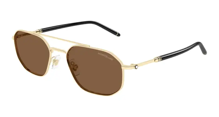 Uomo Montblanc MB0481S 002 Occhiali da sole Metallo Oro Marrone Pilot