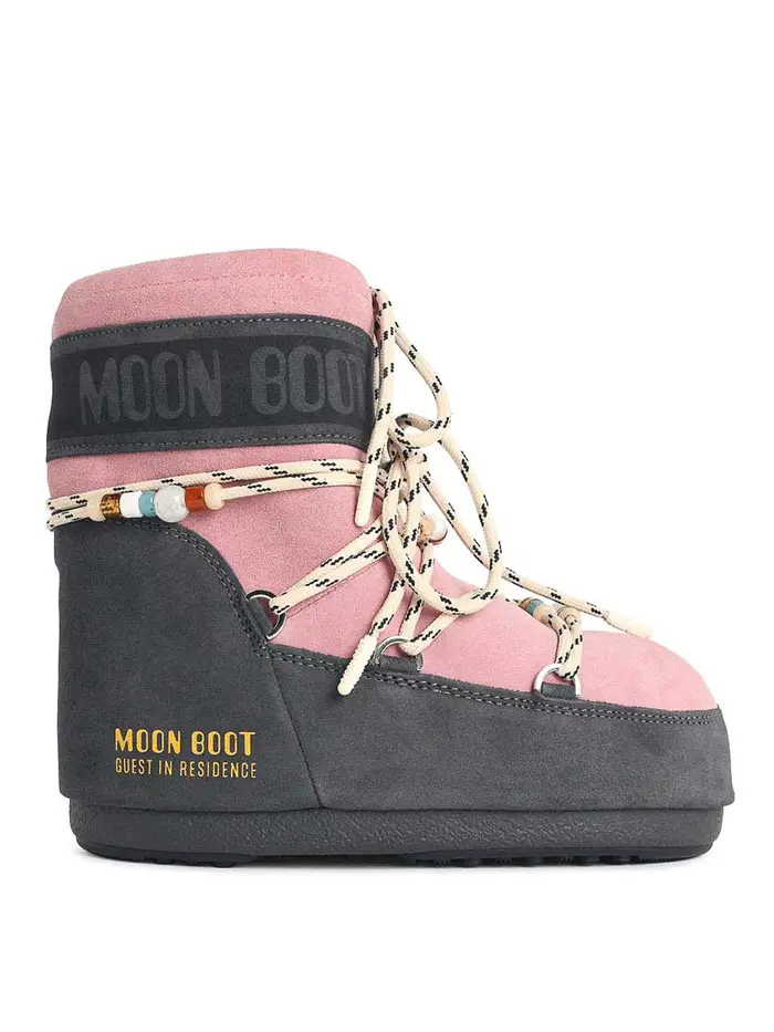 Moon Boot Stivali Icon Bassi in Camoscio Rosa Color Carne E Neutri