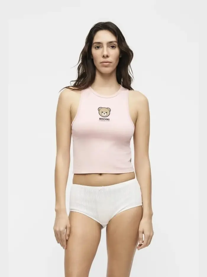 Moschino canotta rosa donna logo teddy