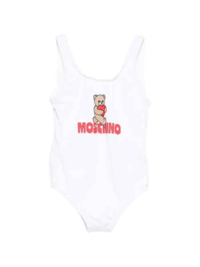 Moschino costume da bagno intero infant bianco con logo teddy