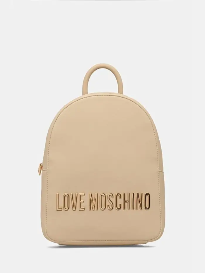 Moschino zaino grande in ecopelle burro con lettering logo oro