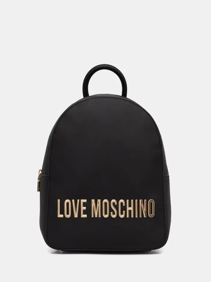 Moschino zaino grande in ecopelle nero con lettering logo oro