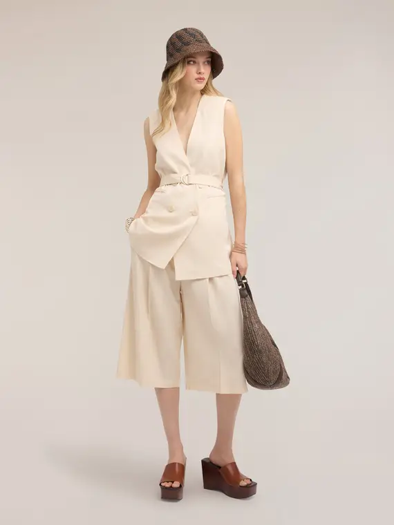 Motivi Bermuda lungo misto lino Donna, Beige