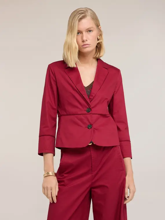 Motivi Blazer in twill di cotone con ajouré Donna, Bordeaux