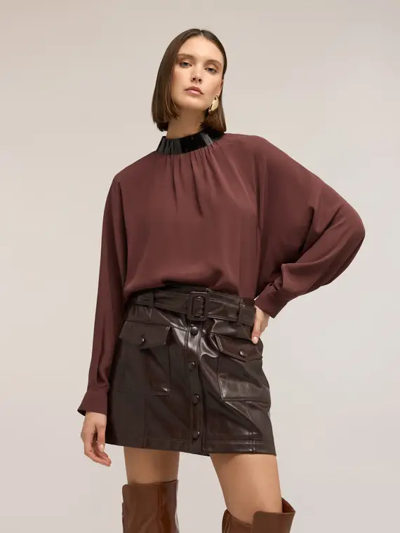 Motivi Blusa fluida con colletto ricamato Donna, Bordeaux
