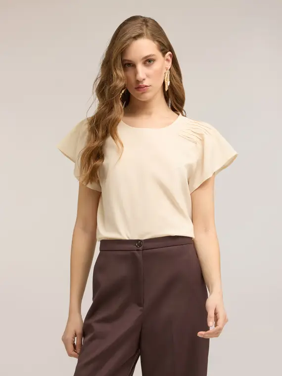 Motivi Blusa in crêpe de chine con pieghe Donna, Beige