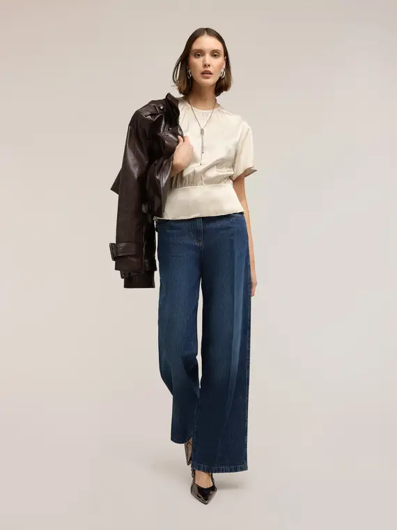 Motivi Blusa in raso con fascia Donna, Bianco