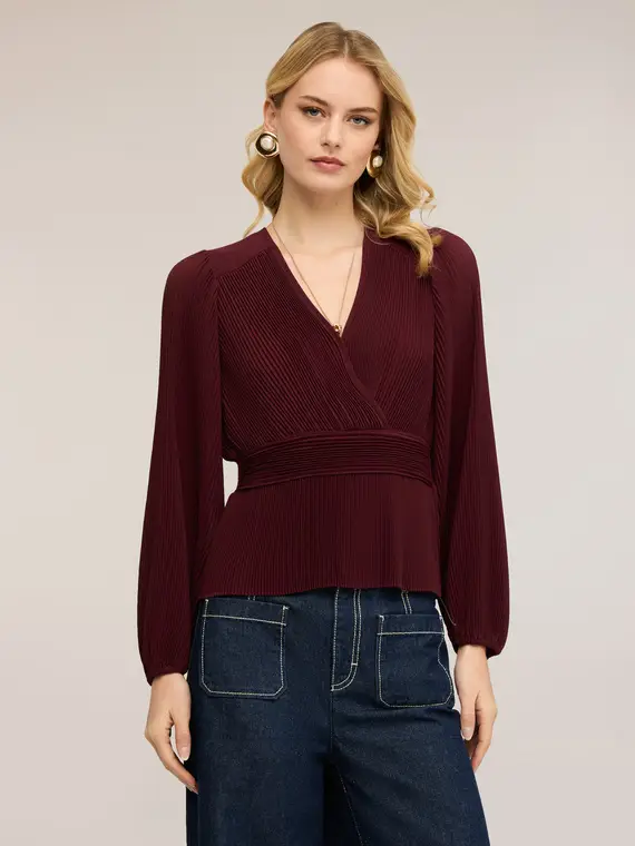 Motivi Blusa plissé in georgette con scollo a V Donna, Bordeaux