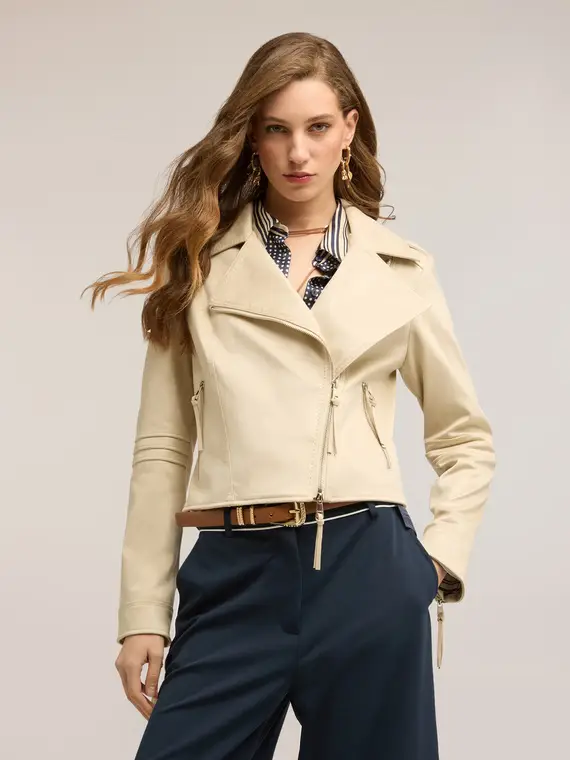 Motivi Giacca chiodo con tirazip pendenti Donna, Bianco