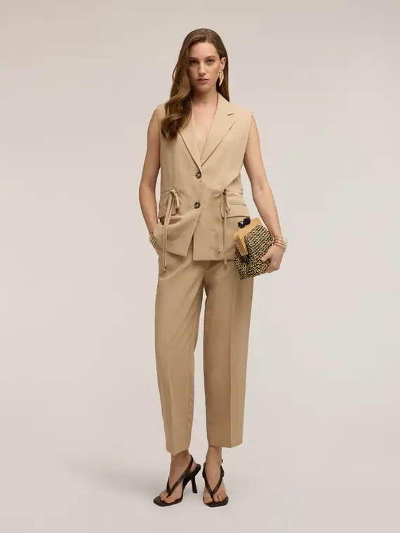 Motivi Gilet con coulisse in misto lyocell Donna, Beige