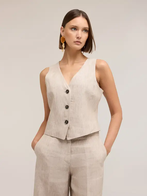 Motivi Gilet sartoriale in lino Donna, Beige