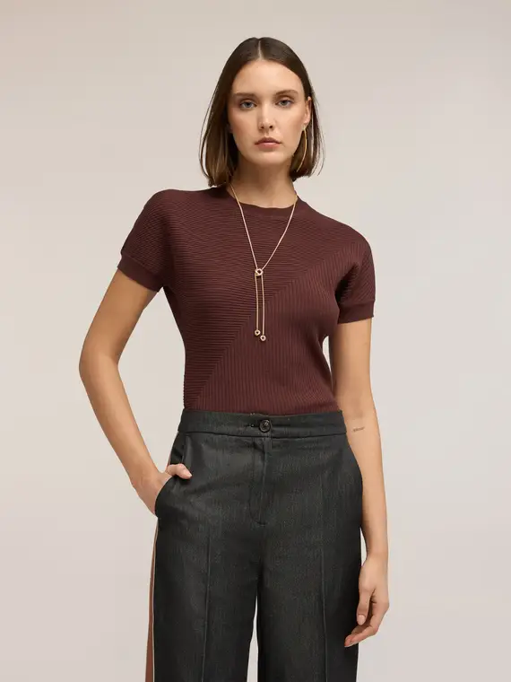 Motivi Maglia a coste con manica a kimono Donna, Marrone