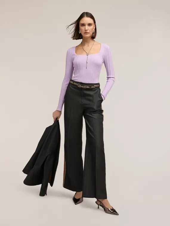 Motivi Maglia a coste con scollo quadrato Donna, Viola