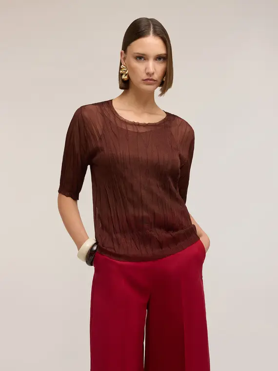 Motivi Maglia corta effetto stropicciato Donna, Marrone