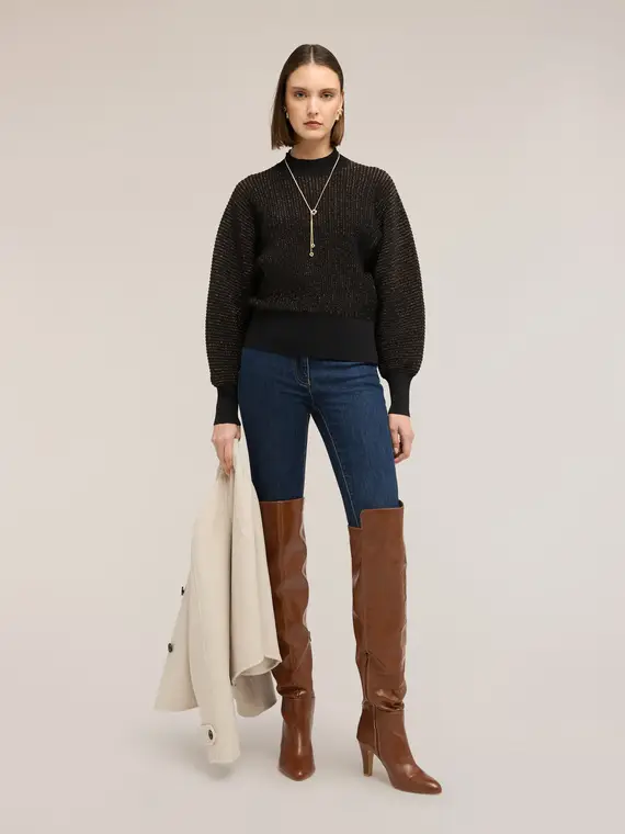 Motivi Maglia dolcevita a coste in filato laminato Donna, Marrone