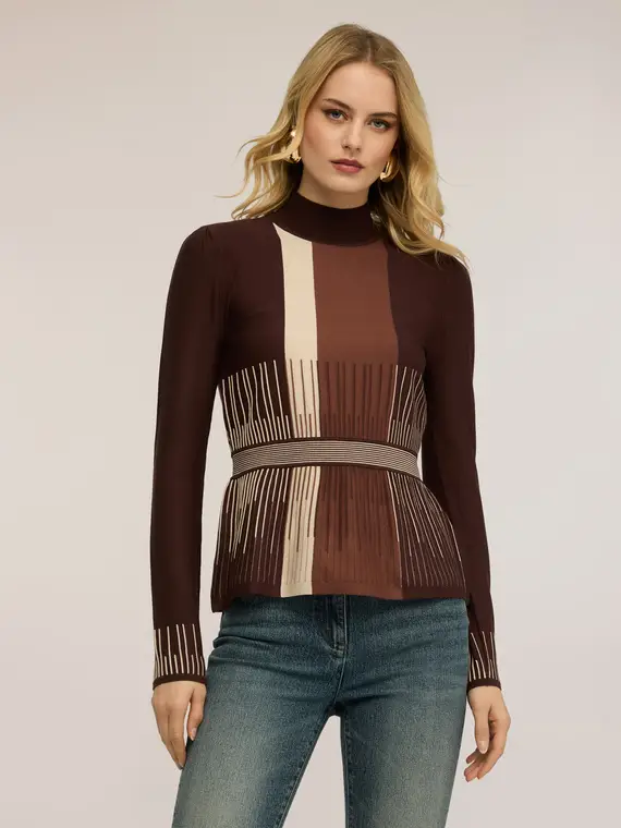 Motivi Maglia dolcevita a righe taglio peplo Donna, Marrone