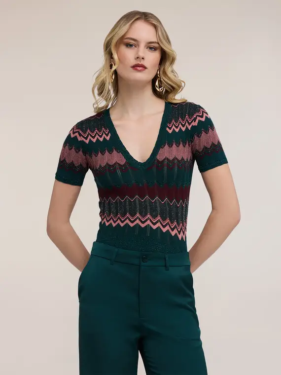 Motivi Maglia misto lurex fantasia chevron Donna, Verde