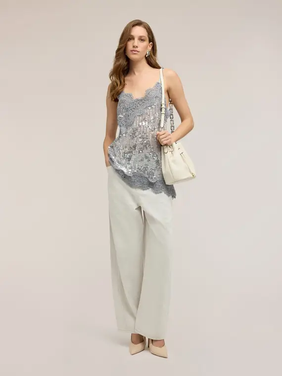 Motivi Pantaloni barrel in drill misto lino Donna, Bianco